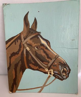 Vintage Paint By Number Horse Picture Completed Art Mid Century 8x10 Pbn Brown