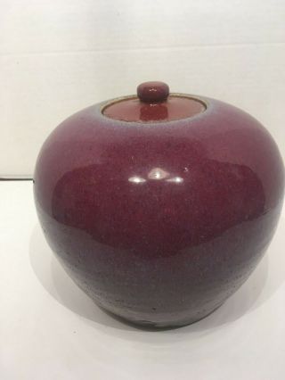 Antique Chinese Flambe Oxblood Sang De Beouf Ginger Jar Pot lid - Estate Find 2