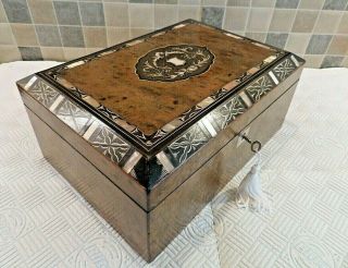 Antique 19thc French Inlaid Birds Eye Maple Box - Lovely Interior With Tray,  Key