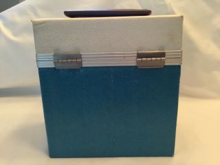Vintage 45 rpm Record Storage & Carry Case Brown Handle 1950s White & Aqua Blue 2