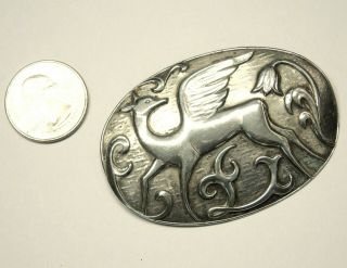 Large Vintage Coro Danish Modern Sterling Silver Art Deco Winged Deer Pin Brooch 2