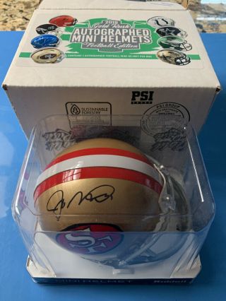 Autograph Joe Montana Signed San Francisco 49ers Mini Helmet Hof Leaf