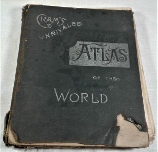 Antique 1900 CRAM ' S ATLAS Indexed Family Vintage Maps CUTTER Book 2