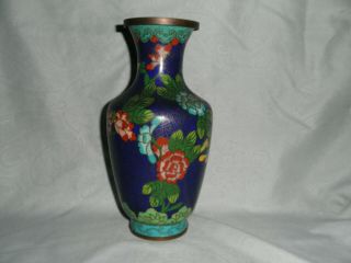 Antique Chinese Cobalt Blue Cloisonne Enameled Vase,