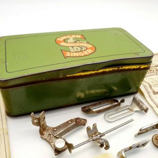 Vintage Singer Sewing Machine Tool Tin Box Rare Antique 1930 