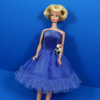 Vintage Barbie Royal Blue Velvet Clone Dress & Slip Manufactured 3