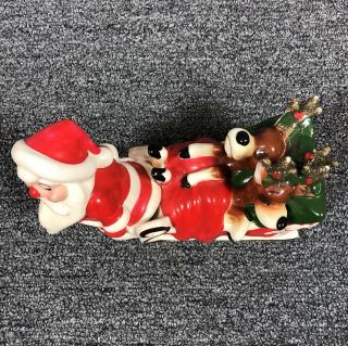Vintage Kreiss Santa Claus Pulling Reindeer in Sleigh Figurine Christmas Humor 3