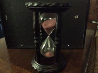 Vintage Sand Timer Hour Glass Ship Nautical Man Cave Decor Wooden Stand 12”