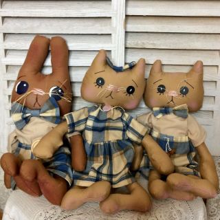 Primitive Bunny Boy And Kitty Cat Boy And Girl Dolls Custom Order For Samelton71