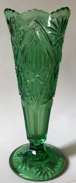 Vintage Green Glass Bud Vase 8”