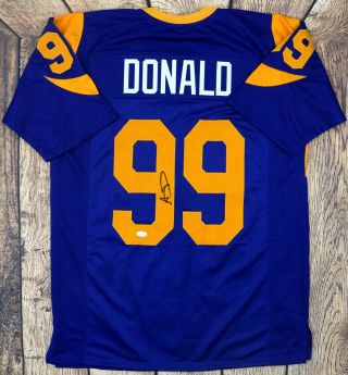 Aaron Donald Signed Pro Style Custom Throwback Blue Jersey Jsa Authenticated