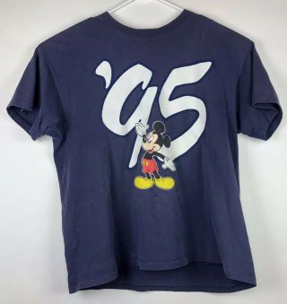 Vintage Walt Disney World 1995 Spell Out Blue Single Stitch T - Shirt Sz L / Xl
