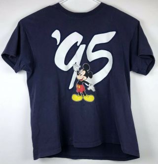 Vintage Walt Disney World 1995 Spell Out Blue Single Stitch T - Shirt Sz L / XL 3