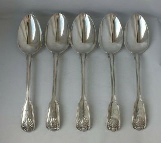 Set Of 5 Fiddle Thread Shell Solid Sterling Silver Table Spoons 1867/ 512 G