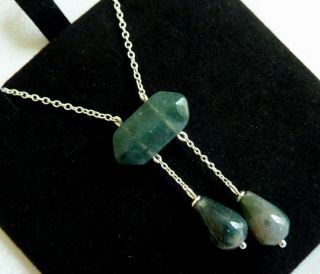 Vintage Sterling Silver & Scottish Moss Agate Negligee Pendant Necklace