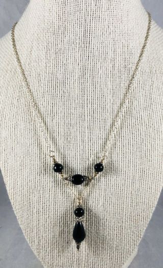 Vintage Sterling Silver Onyx Necklace 19” Long
