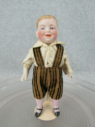 6 - 1/4 " Antique German All Bisque Doll House Character Boy Doll