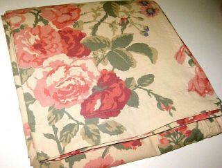 Vintage Eddie Bauer Floral Cotton King Size Flat Bed Sheet Made In Portugal