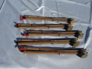 5 Vintage Ice Fishing Tip - Ups Wood And Brass
