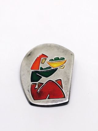 Vintage Israel Sterling Silver Brooch Pin Pendant Enamel