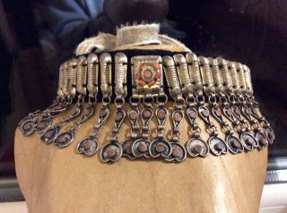 Vintage Afghan Tribal Ethnic Kuchi Red Glass Inlay Handmade Choker Necklace