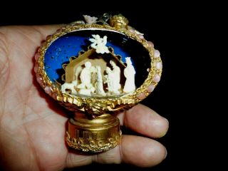 Vintage Christmas Ornament Miniature Nativity In An Egg Folk Art Qualities.