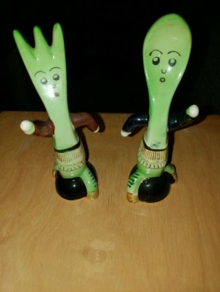 Vintage Salt And Pepper Shakers Japan Anthropomorphic Spoon And Fork Rare