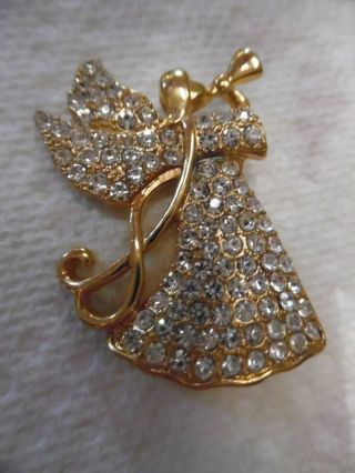 Signed Monet Vintage Christmas Angel Brooch Crystal Pave Rhinestone Jewelry