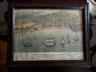 Vintage Framed Map Print View Of San Francisco 1846 - 7 Harbor Scene 19 " X 15 "