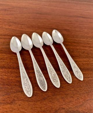 (5) Persian Solid Silver Demitasse Spoons Hand Wrought Floral: Signed,  62.  1g