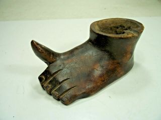 Ashtray Foot Wood Carved Vintage Folk Art Wooden Bare Feet Ash Tray Big Toe