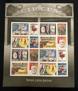 Us Scott 4898 - 4905 Vintage Circus Posters,  Forever Sheet Of 16,  Mnh 2014