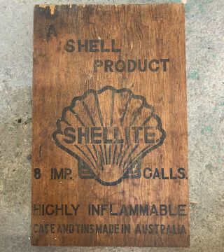 Shellite Shell Oil Co.  Vintage Tin Drum Crate Wooden Box End Only Sign