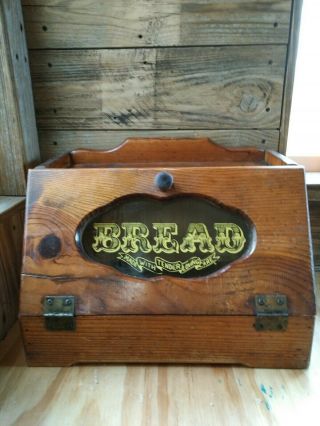 Large Farmhouse Vintage Wood Bread Box Kitchen Decor With Glass Door
