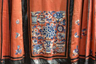 Chinese Orange Silk Embroidery Forbidden Stitch Peony Basket Flower Lady Skirt 2