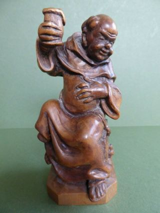 Charming Orig Vintage Early 20thc Black Forest Figural Carving Tipsy Friar Tuck