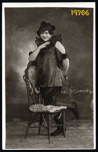 Chubby Girl Smiling In Clown Costume,  Funny,  Rare,  Vintage Photograph,  1910’s