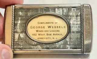 Antique Advertising Match Safe “geo.  Wessel’s Wine & Liquors – Jersey City,  Nj "
