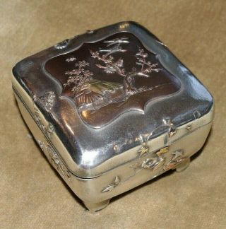 Very Fine Antique Japanese Meiji Era Mixed Metal Seishu Silver Box - Circa 1880