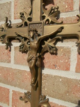 Antique Wall Crucifix Bronze Jesus Christ Corpus Christi Fleur De Lis 20.  47 "