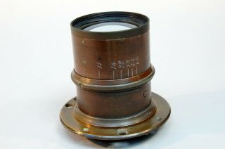 No - Name Vintage Large Format Brass Lens With Aperture - 10 Inch.