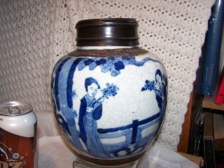 Chinese Export Porcelain Blue White Crackle Nanking Ware Vase Jar Marked