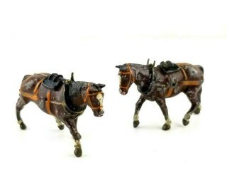 2 Vintage Britians Ltd England Brown Lead Toy Farm Horse For Wagon/plow