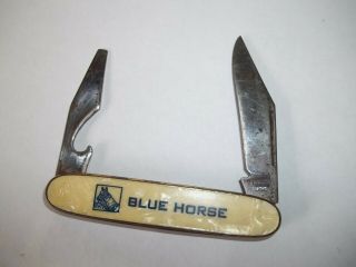 Vintage Ambassador Pocket Knife Advertising Blue Horse Celluloid