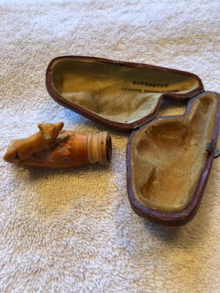 Meerschaum Estate Tobacco Pipe With Dog And Case