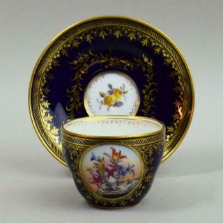 Antique Berlin Hand Painted Porcelain Cabinet Cup & Saucer C.  1880