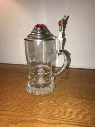 Vintage Glass Stein With Honey Orange Jewel On Top And Crown Mark