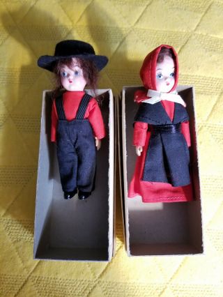 2 Vintage 1965 Lancaster Cty,  Pa.  Dutch Amish Boy & Girl 5 " Dolls In Boxes