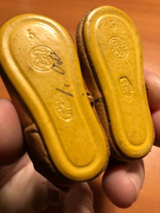Wonderful Antique German Incised Brown Leather Toe Buckle Doll Shoes 3