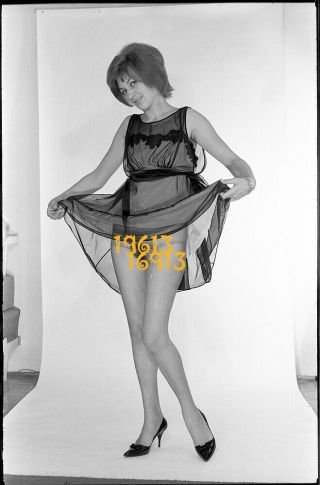 Semi Nude Girl Smiling In Mini Camisole,  Legs,  1970’s Vintage Fine Art Negative